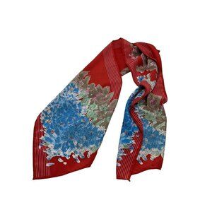 Scarf by Vera Neumann. floral red blue green rectangular 47x10.5 in hydrangea